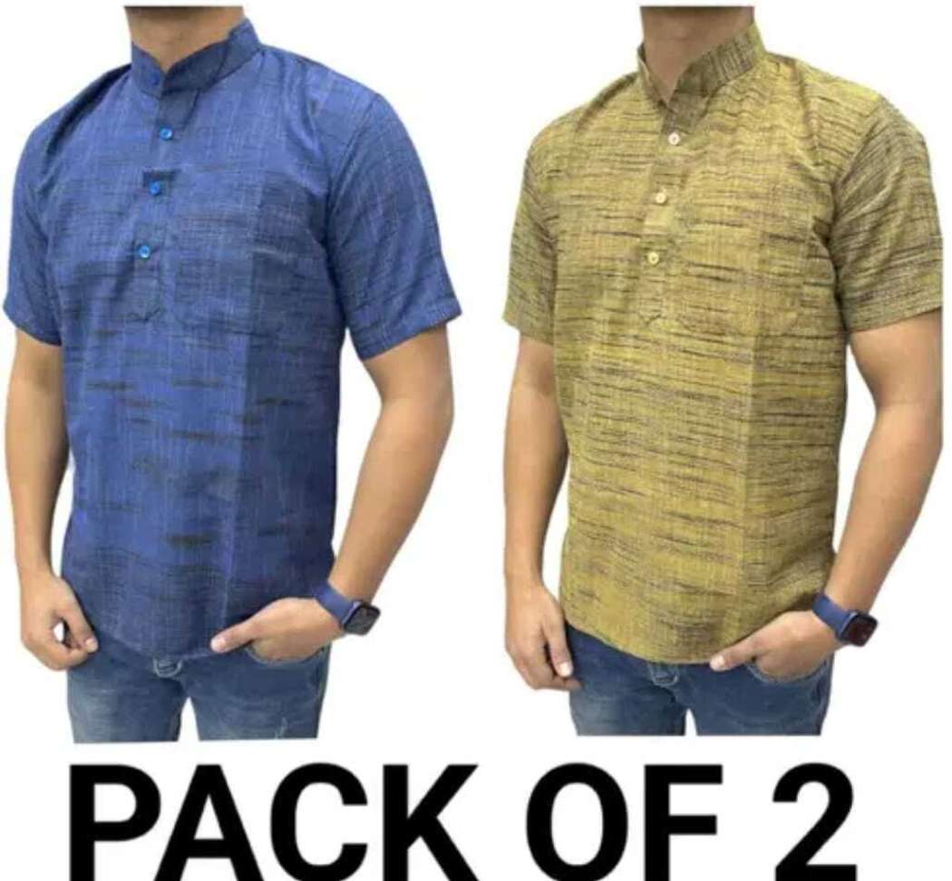Traditique Men Self‑Design Casual Yellow‑Blue Shirt – 78% OFF, Pack of 2, ₹170 Only