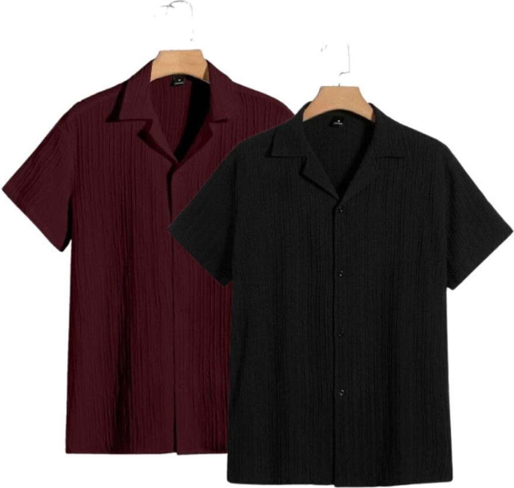 Tibakkdi Men Solid Casual Black Shirt