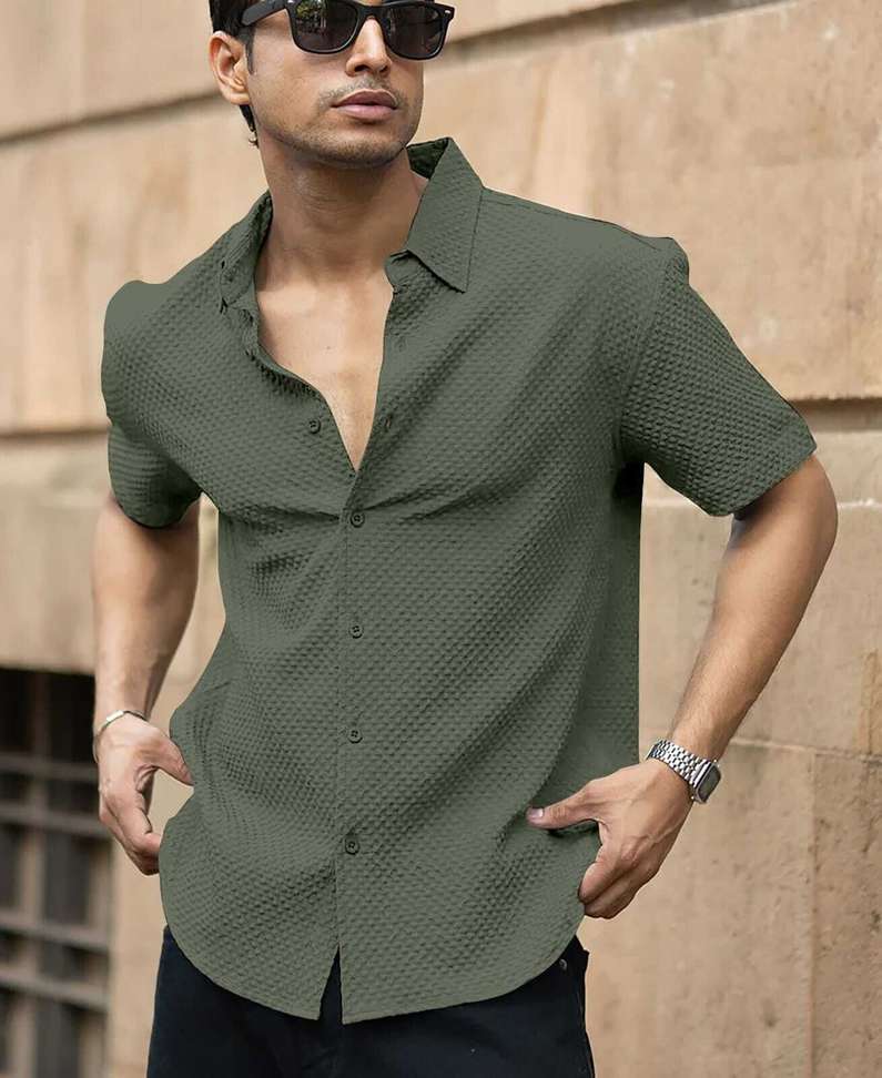 Lyphy Men Self Design Casual Green Shirt