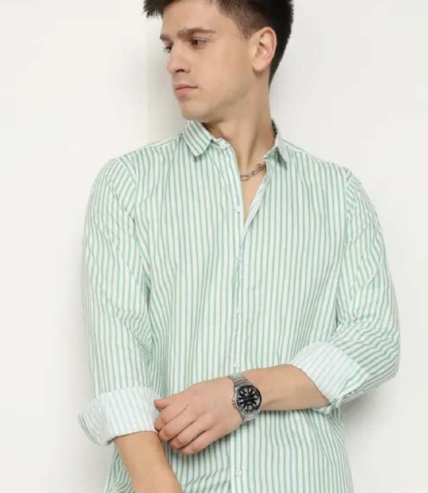 Shopsy FATTY MOUSE Men Striped Green Shirt - Image 2