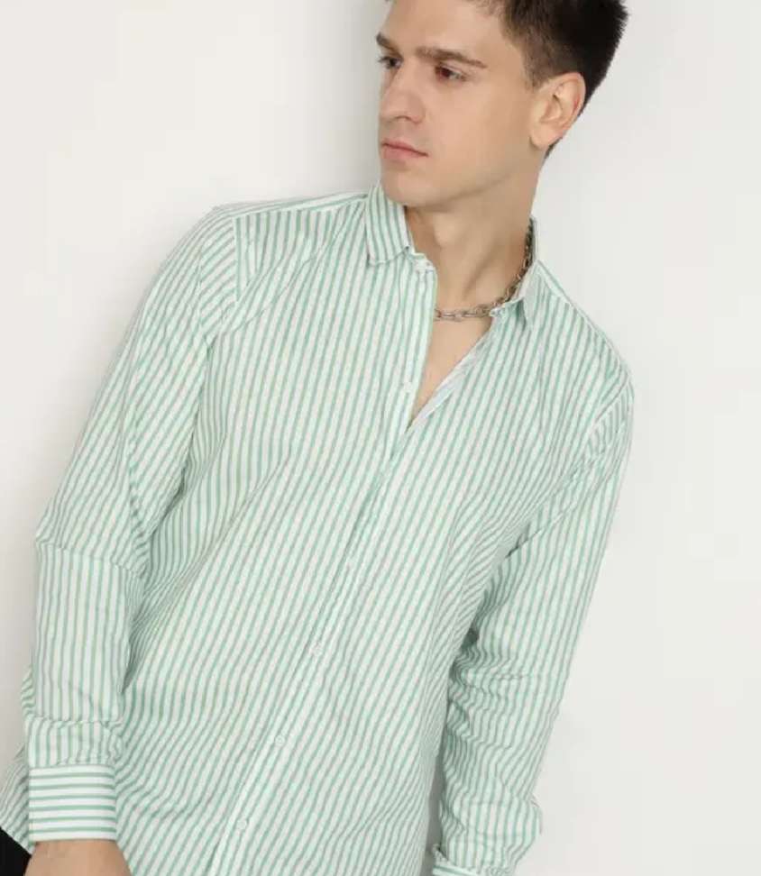 Shopsy FATTY MOUSE Men Striped Green Shirt - Image 4
