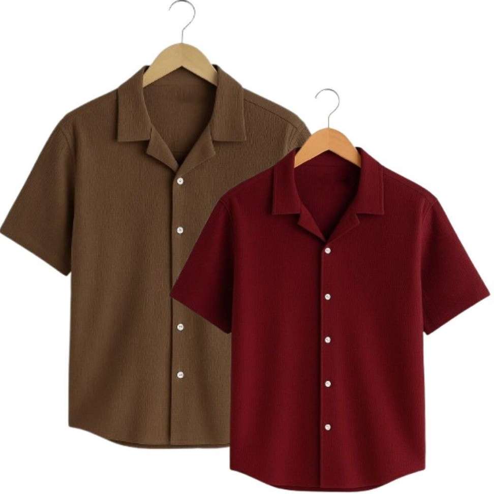 Tibakkdi Men Solid Casual Brown Maroon Shirt