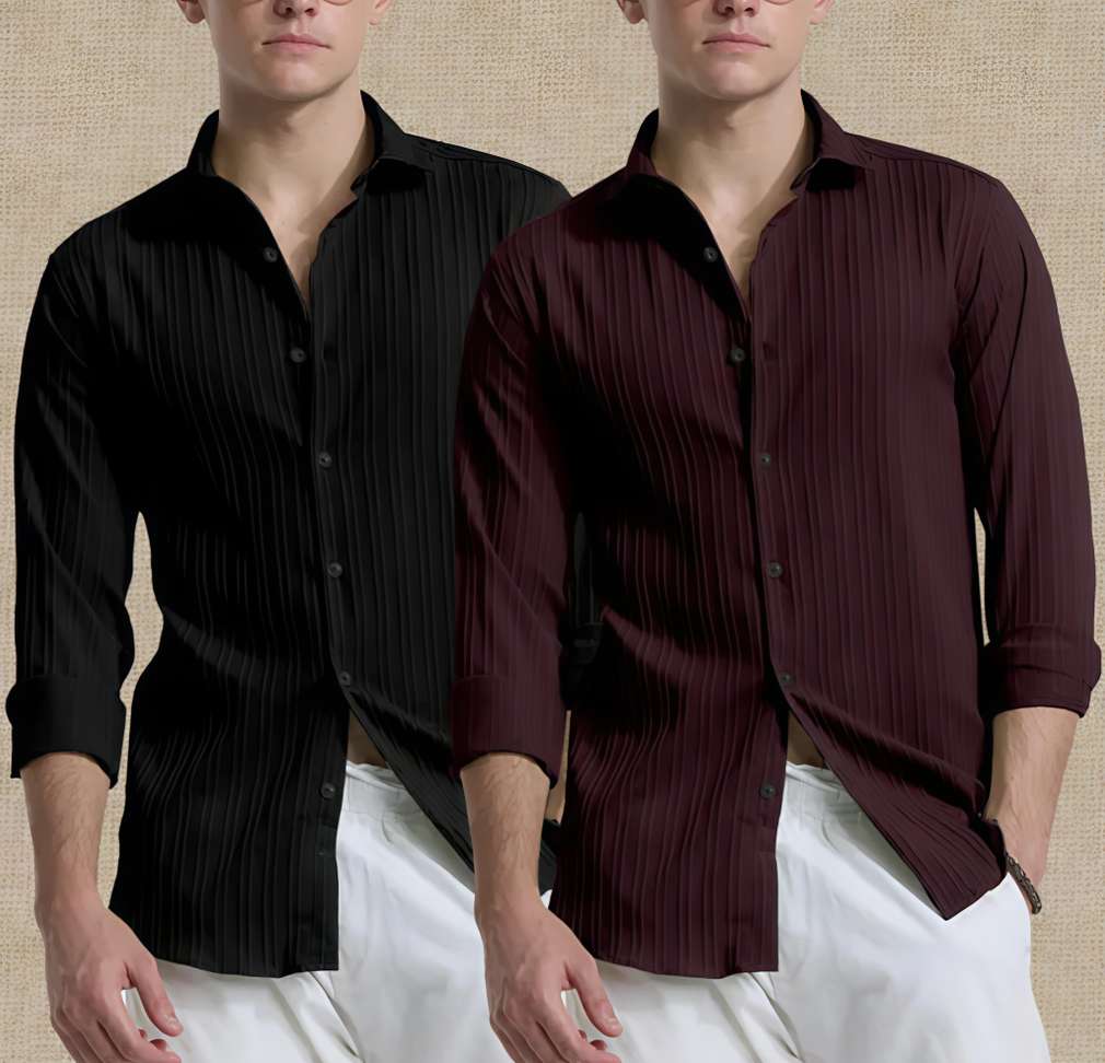 Vrlooks Men Self‑Design Casual Maroon‑Black Shirt – 80% OFF, Only ₹198 on Shopsy