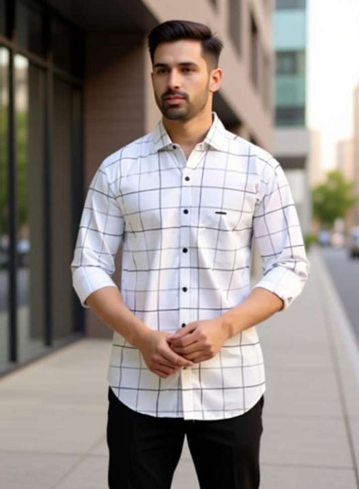 Srgi Men Checkered Casual White Shirt