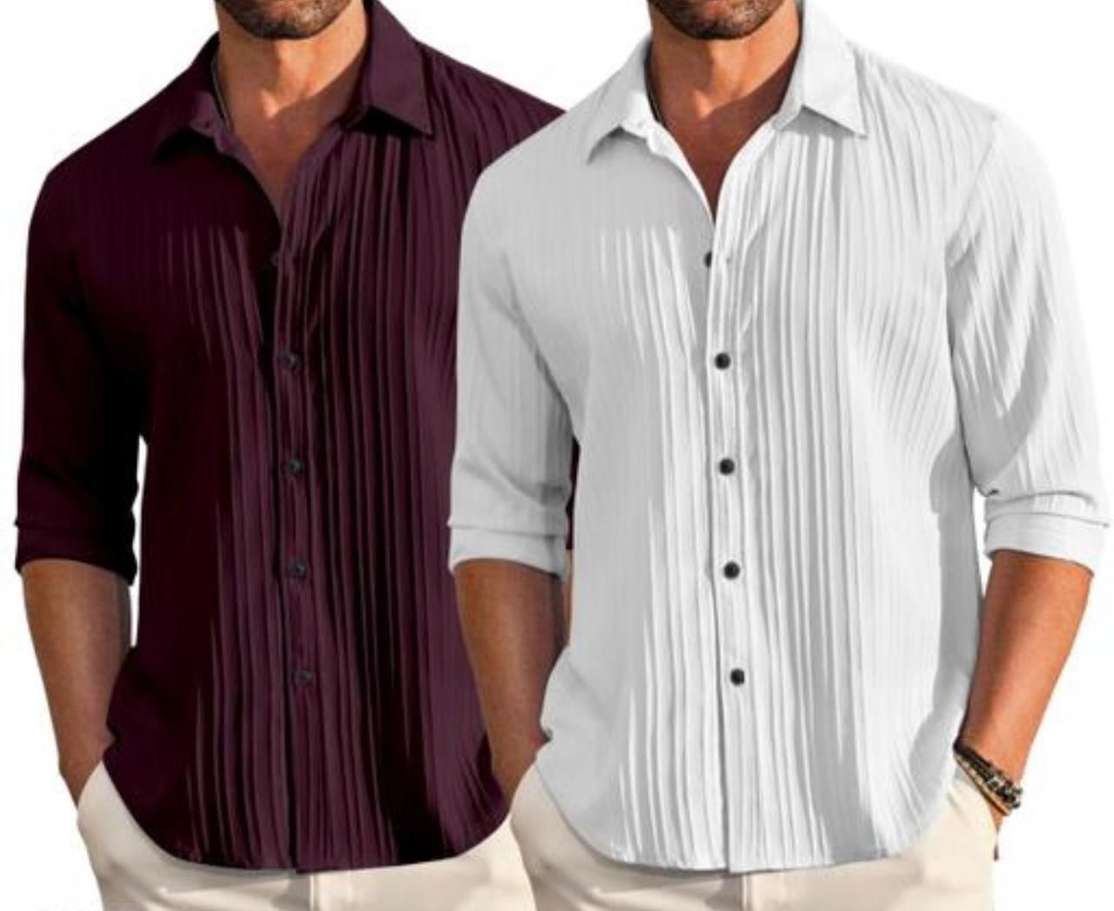 Vrlooks Men Self Design Casual White Purple Shirt
