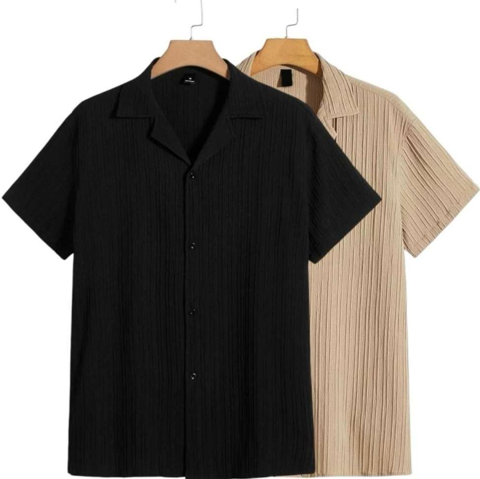 Vrlooks Men Self Design Casual Black Cream Shirt