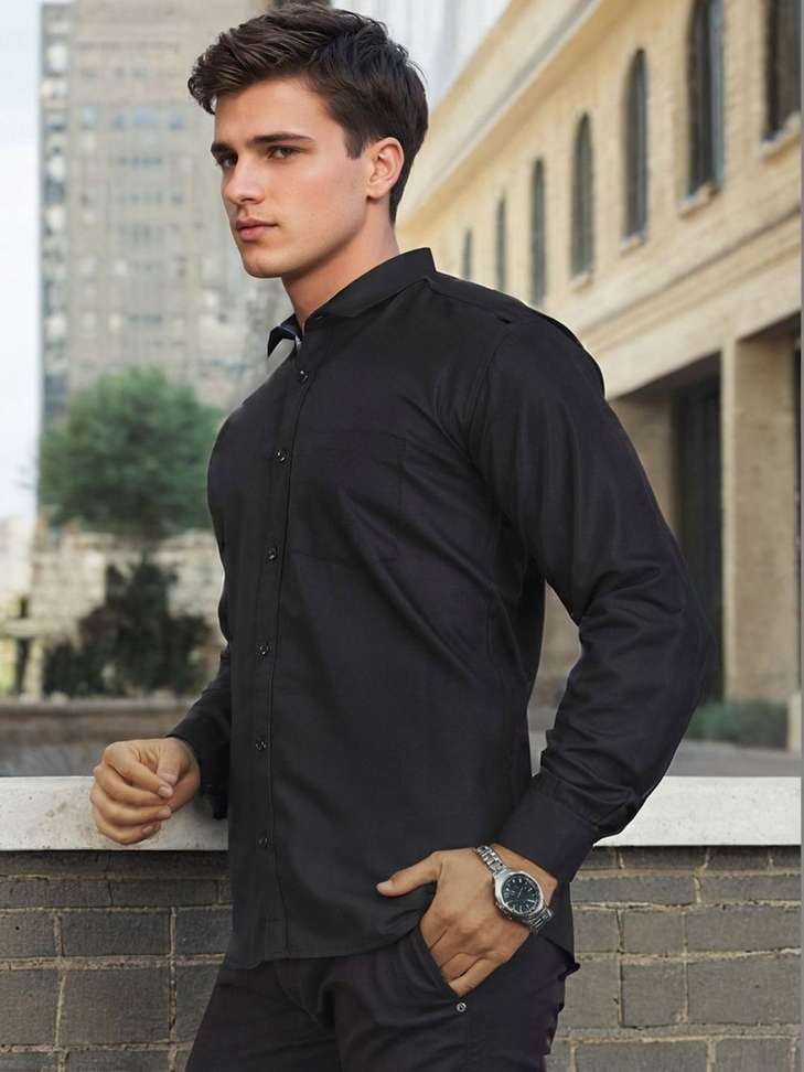 Szn Men Self Design Casual Black Shirt