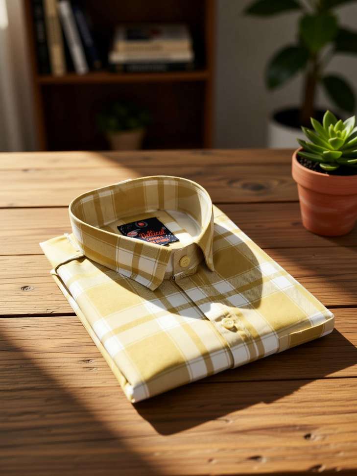 Velical Men Checkered Casual Khaki Shirt