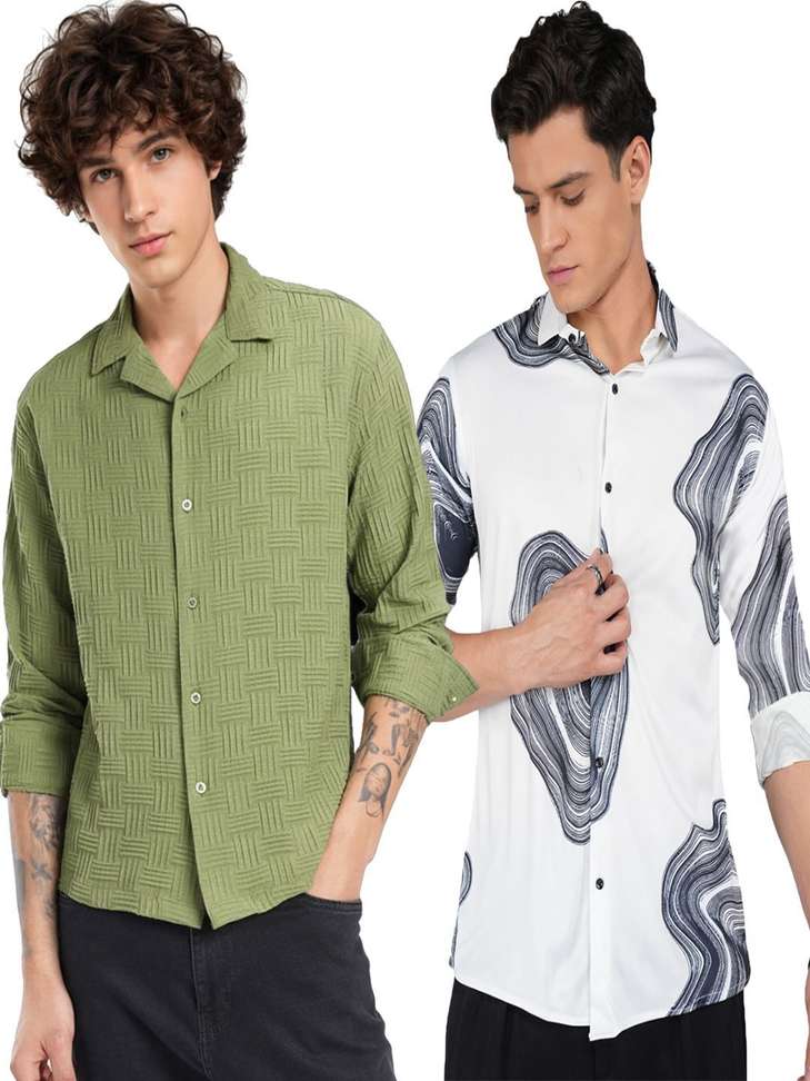 79% Off Szn Men Self‑Design Light Green & White Casual Shirt Pack – Buy Now!