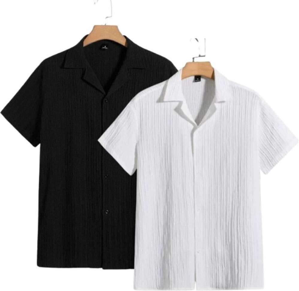 Tibakkdi Men Solid Casual Black Shirt