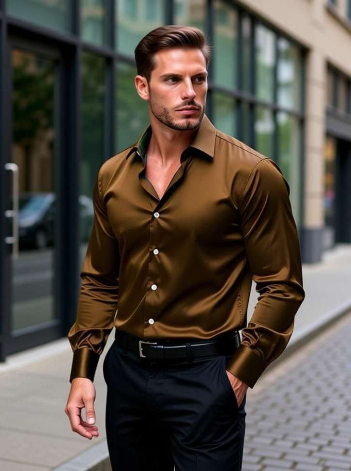 Solstice Men Solid Formal Brown Shirt
