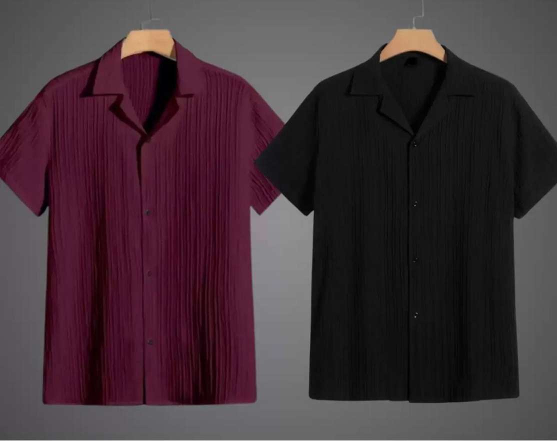 Vrlooks Men Self Design Casual Maroon Black Shirt