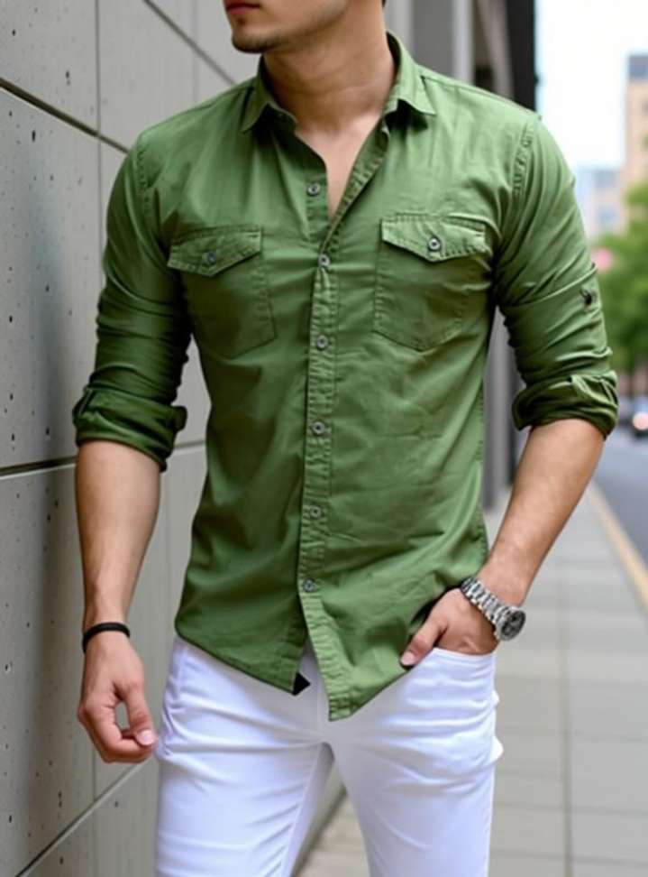 Emty Fashion Men Solid Casual Light Green Shirt – 83% Off, Best Price Today