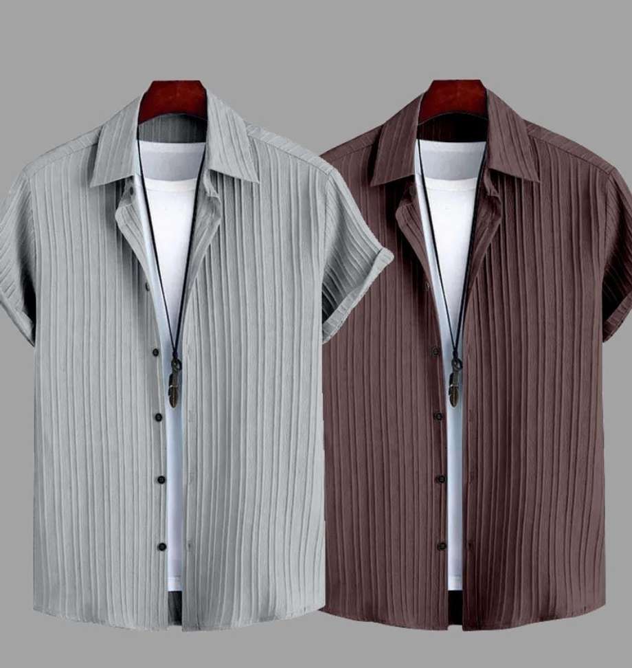 Tigersnake Men Striped Casual Grey Brown Shirt