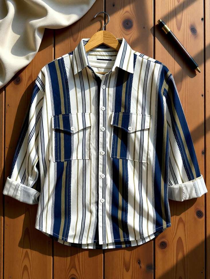 Mumin Men Self Design Striped Casual Green Shirt