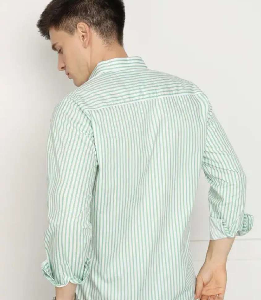 Shopsy FATTY MOUSE Men Striped Green Shirt - Image 3