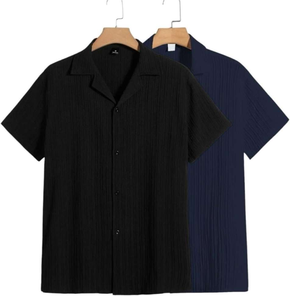 Vrlooks Men Self Design Casual Black Blue Shirt