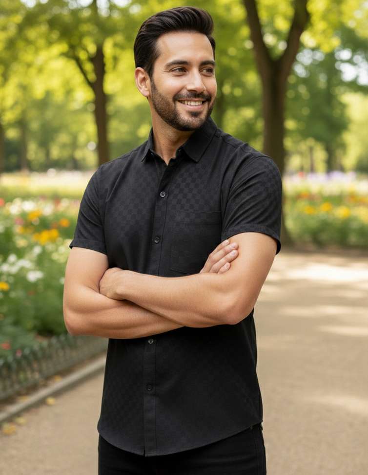Auzasho Men’s Self‑Design Casual Black Shirt – 81% Off, Only ₹245!
