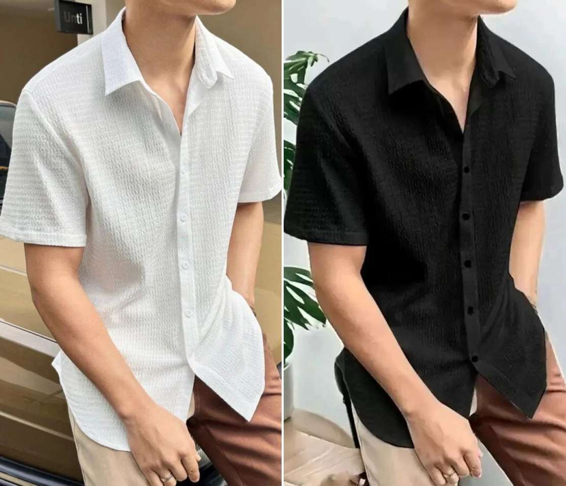 Tigersnake Men Self Design Casual White Black Shirt