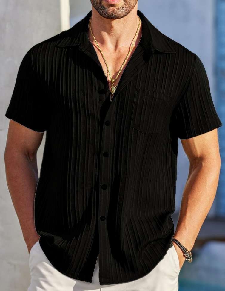 Vrlooks Men Self Design Casual Black Shirt – 66% Off Limited Time Deal