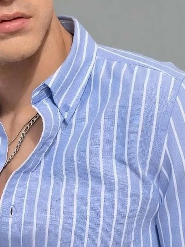 Shopsy VIHANI Men Striped Casual Light Blue Shirt - Image 3