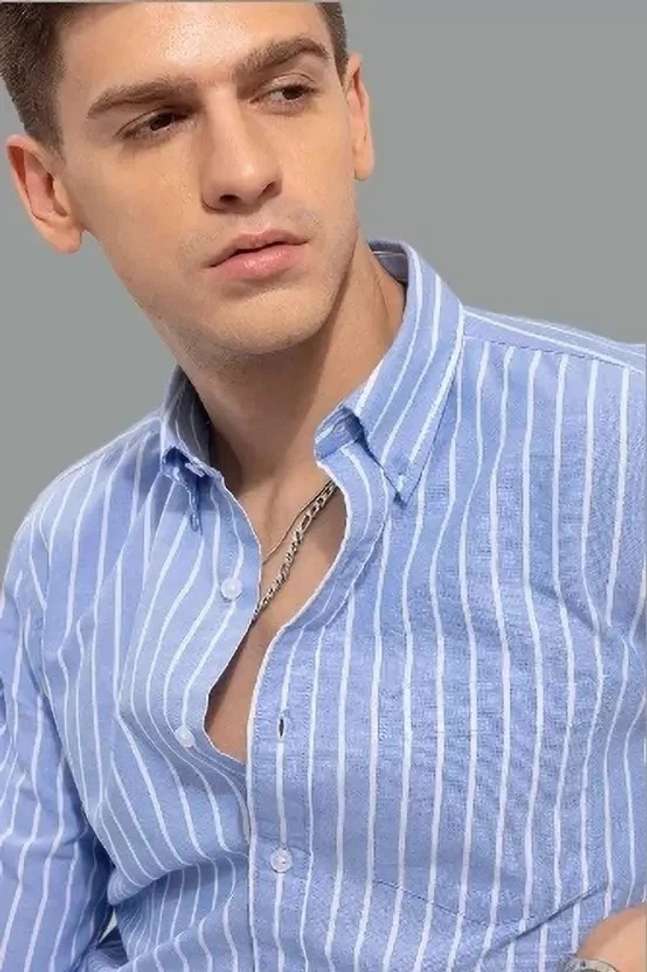 Shopsy VIHANI Men Striped Casual Light Blue Shirt - Image 5
