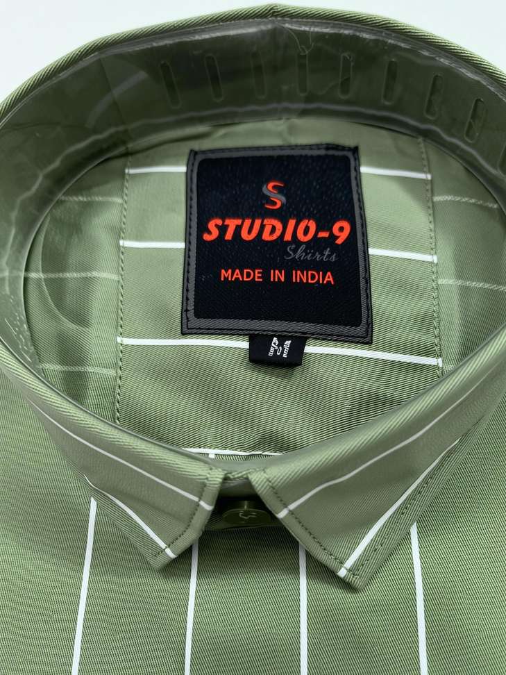 Studio 9 Men Striped Casual Light Green Shirt