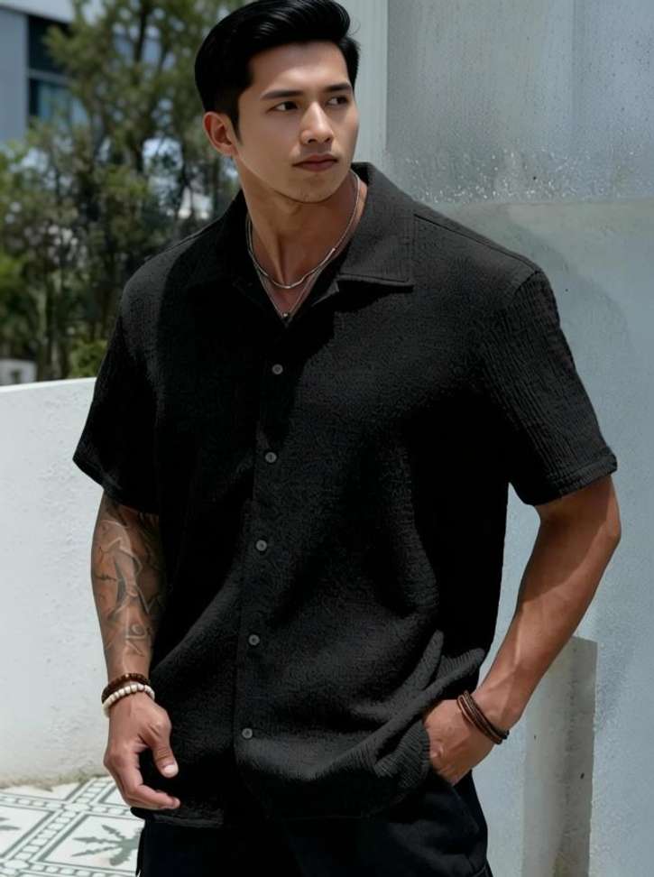 Combraided Men Self Design Casual Black Shirt – 76% OFF Limited Time Deal