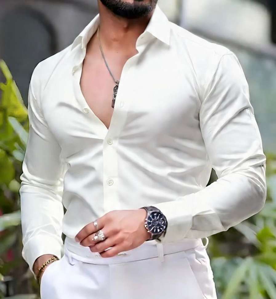 Fabdeck Men Solid Casual White Shirt – 73% OFF, Premium Satin Casual Shirt for ₹398