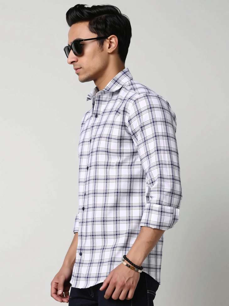 Shopsy Mark Leurent Men Checkered Casual White Shirt - Image 5