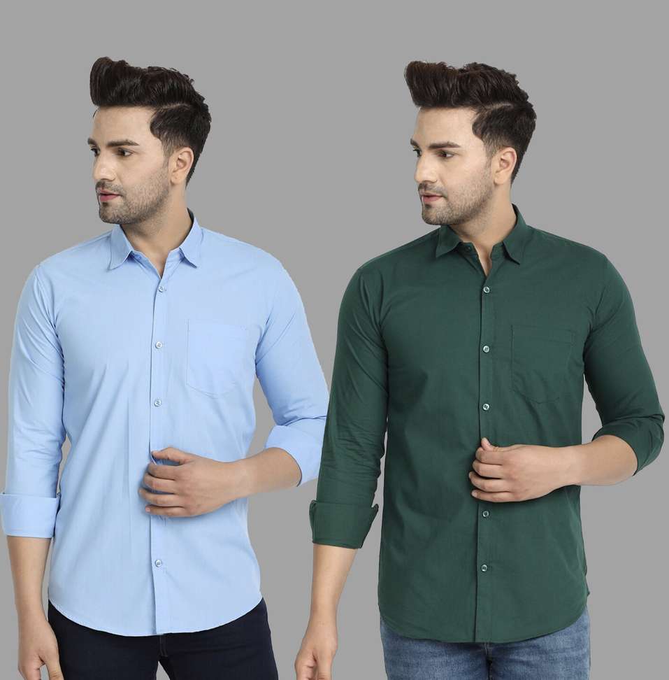 Tigersnake Men Solid Casual Light Blue Green Shirt