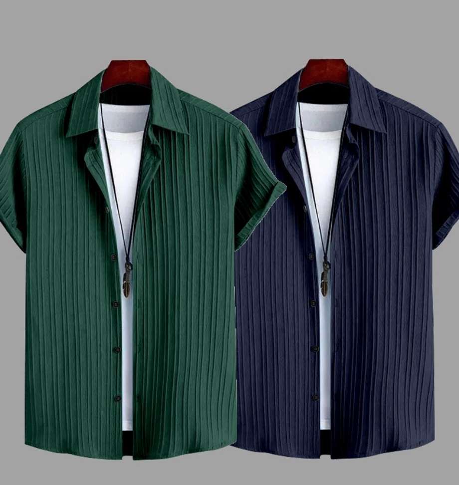 Tigersnake Men Striped Casual Green Blue Shirt