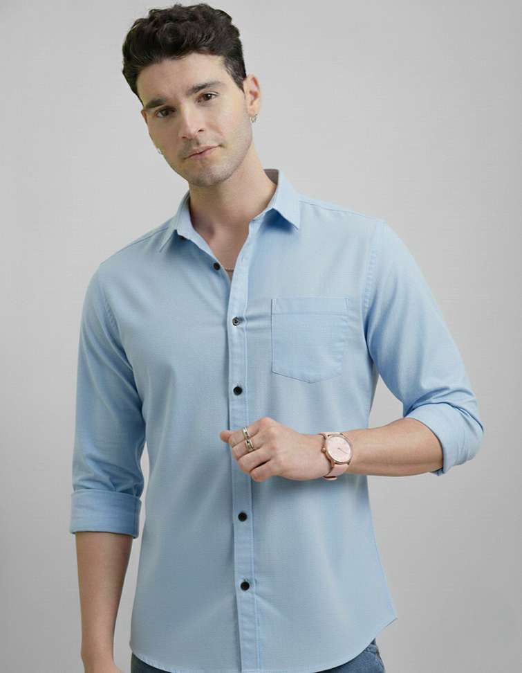 Manspire Men’s Solid Casual Light‑Blue Shirt – 53% OFF