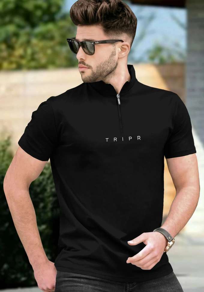 Tripr Solid Men Black T Shirt