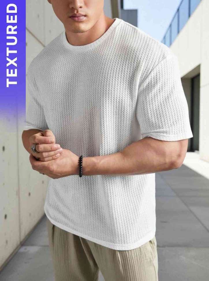 Next Level Self Design Men White T Shirt