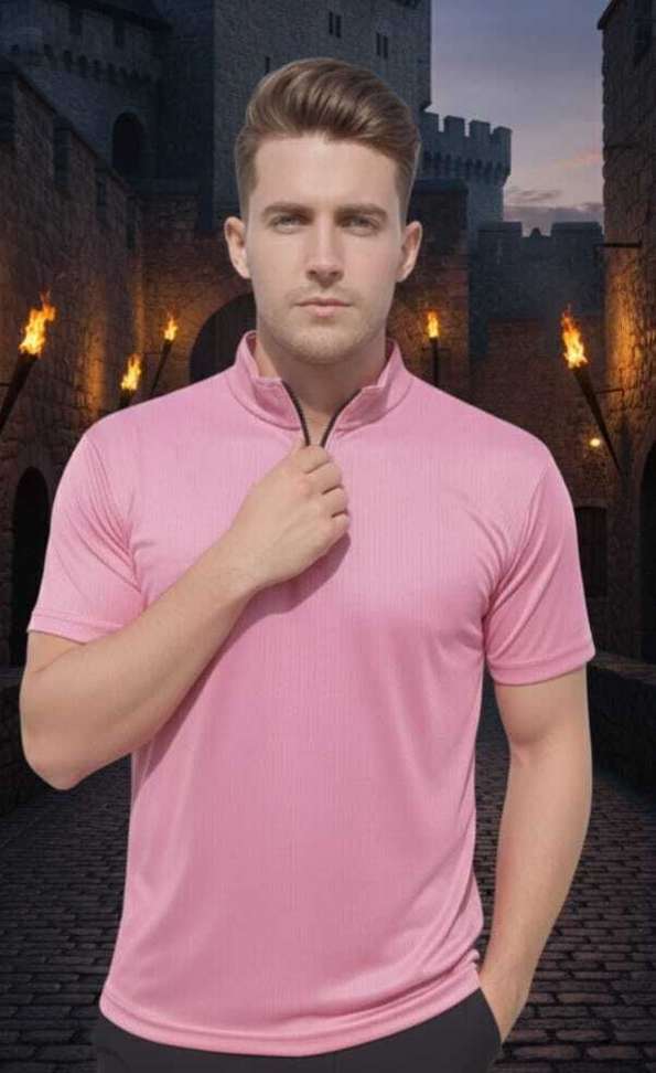 Fashion Globe Textured Men Pink T Shirt