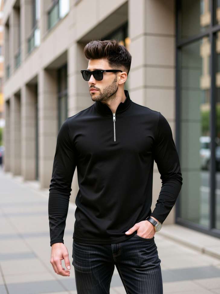 Tripr Solid Men Black T Shirt