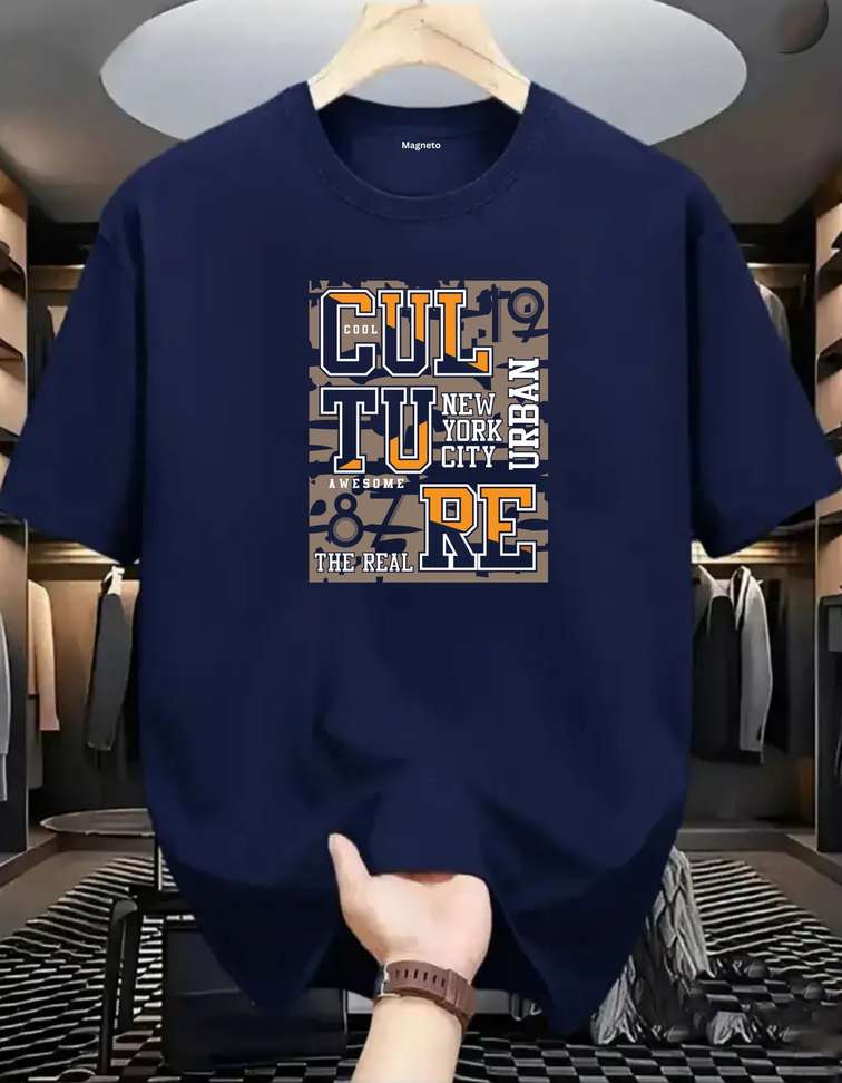 Magneto Color Block Men Navy Blue T Shirt