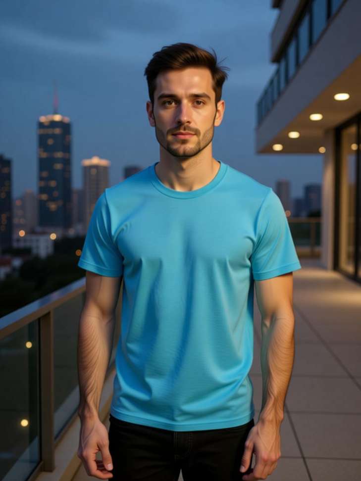 Kaspy Solid Men Grey Light Blue T Shirt