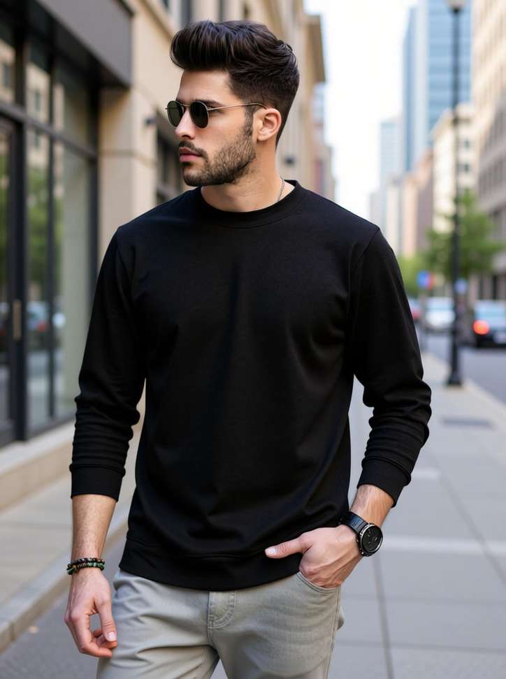 Blive Solid Men Black T Shirt