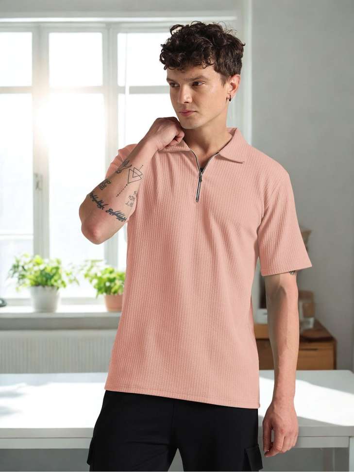 Indiclub Self Design Men Pink T‑Shirt – 72% Off, Lowest Price ₹278 – Buy Now