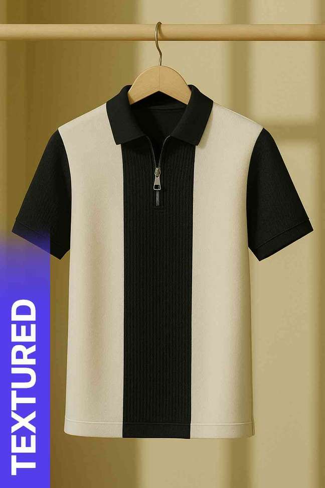 Try Color Block Men Black White T Shirt