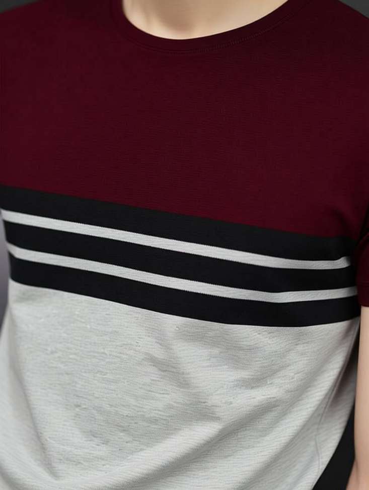 House Common Color Block Men’s Maroon‑White T‑Shirt – 80% OFF, Lowest Price ₹195