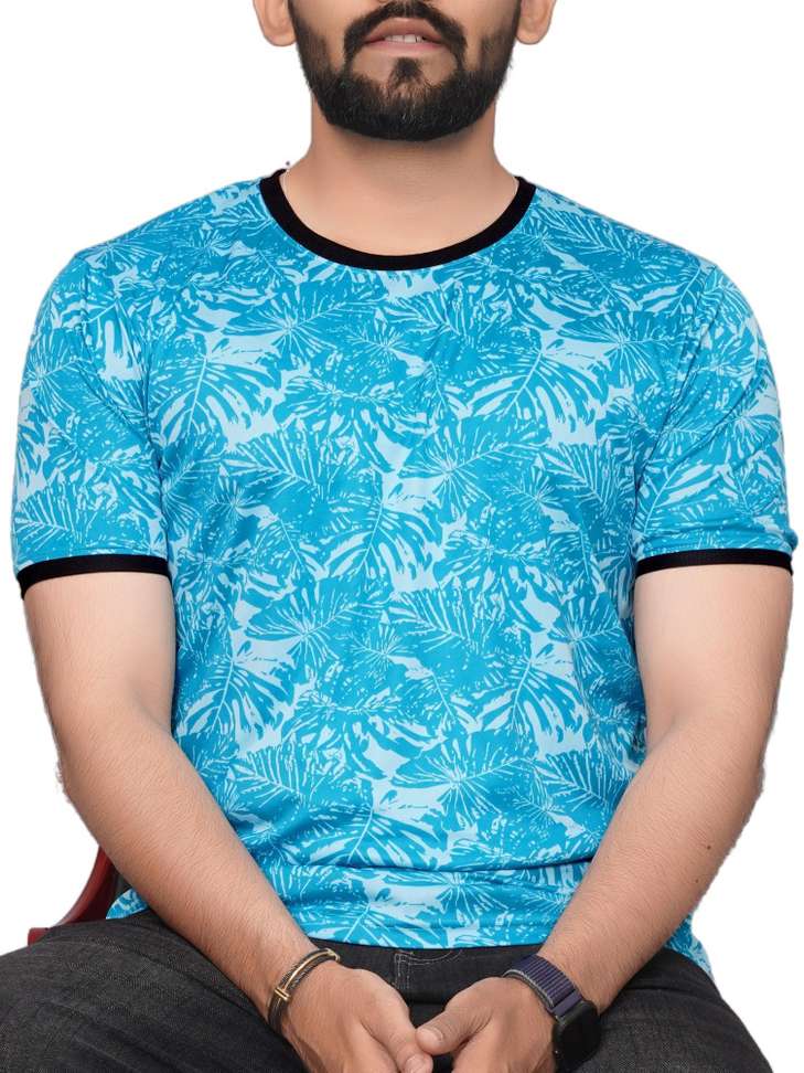 Kajaru Printed Men Light Blue T Shirt