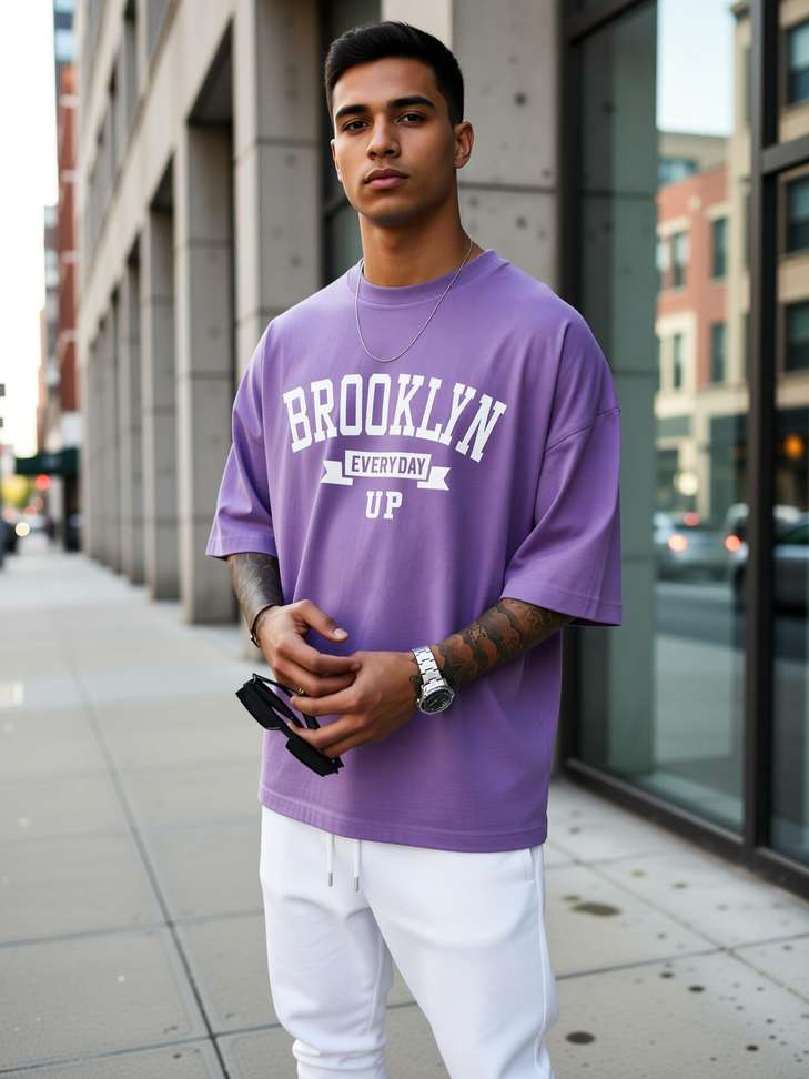 Brightkraft Printed Men Purple T Shirt