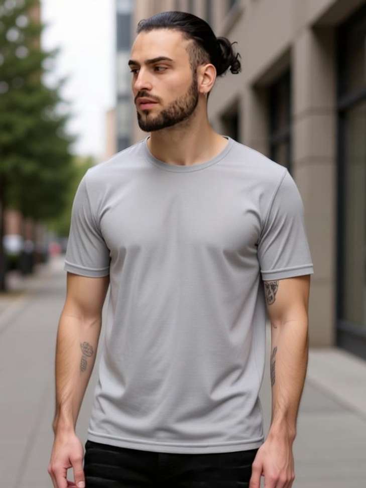 Sasa Fashion Solid Men Grey T Shirt