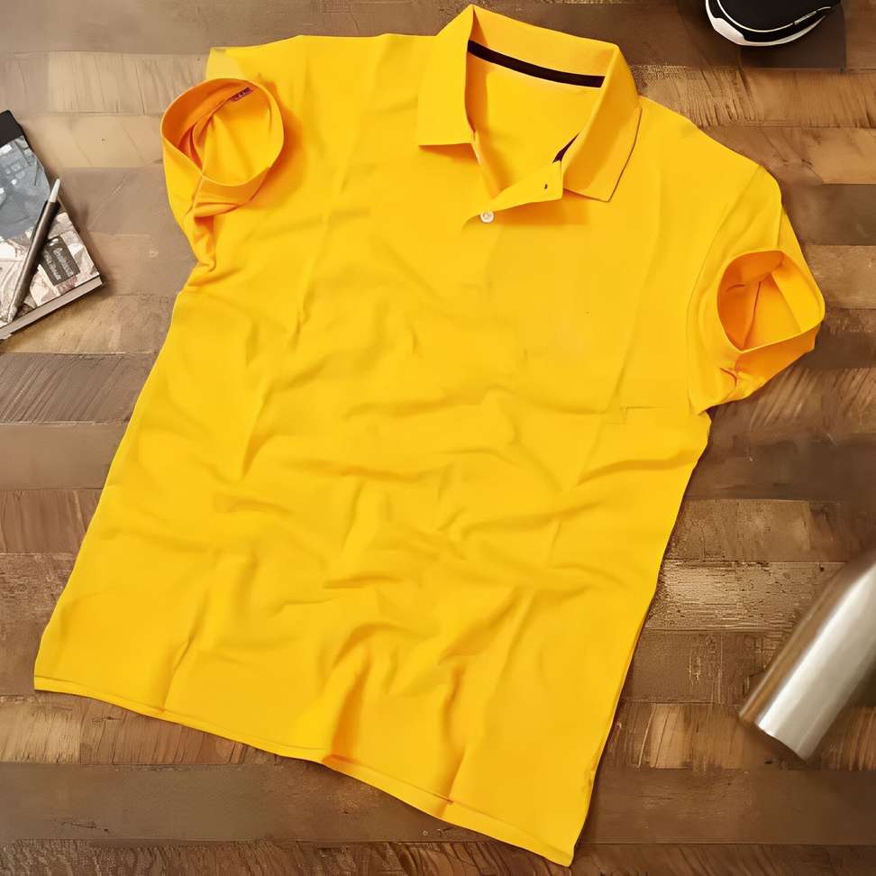 Crafted India Solid Men Yellow T Shirt