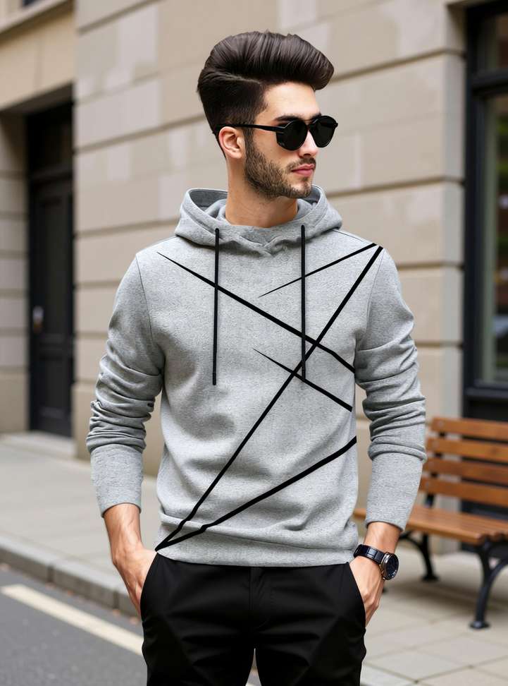 Blive Geometric Print Men Grey T Shirt