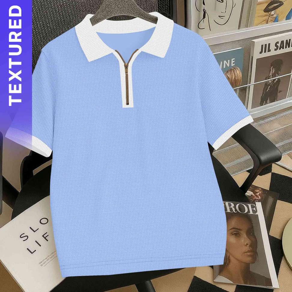 Kajaru Self Design Men Blue White T Shirt