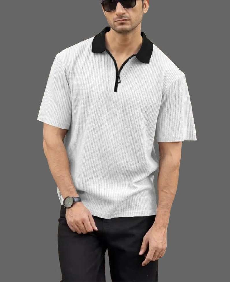 Starvy Self Design Men White T Shirt